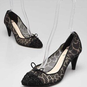 Chanel Black Mesh/Tweed Cap Toe Pumps Size 8/38.5